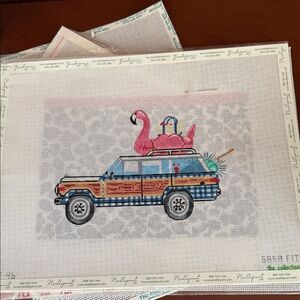 Flamingo and Jeep Needlepoint Canvas